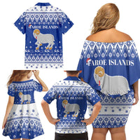 Faroe Islands Christmas Family Matching Off Shoulder Short Dress and Hawaiian Shirt Coat Of Arms Xmas Patterns - Wonder Print Shop