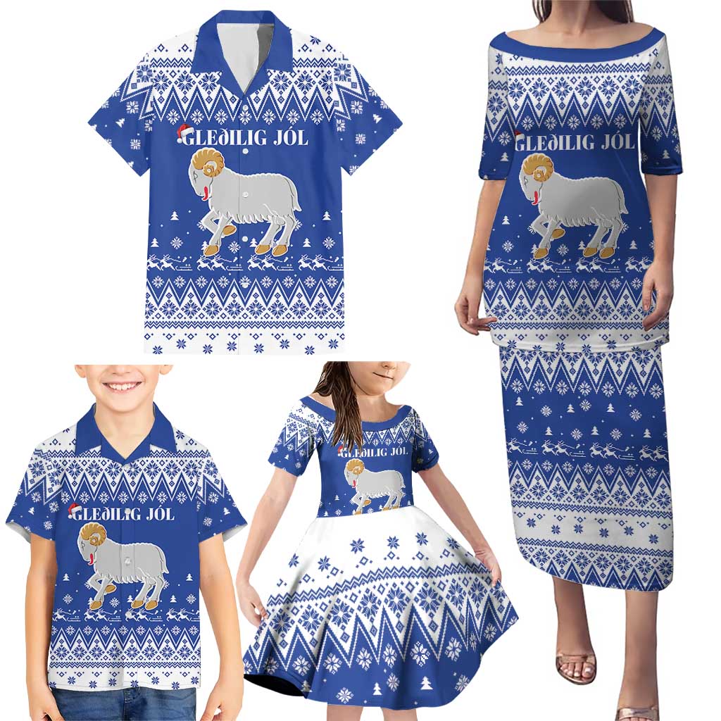 Faroe Islands Christmas Family Matching Puletasi and Hawaiian Shirt Coat Of Arms Xmas Patterns - Wonder Print Shop