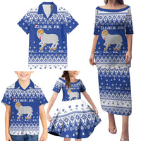 Faroe Islands Christmas Family Matching Puletasi and Hawaiian Shirt Coat Of Arms Xmas Patterns - Wonder Print Shop