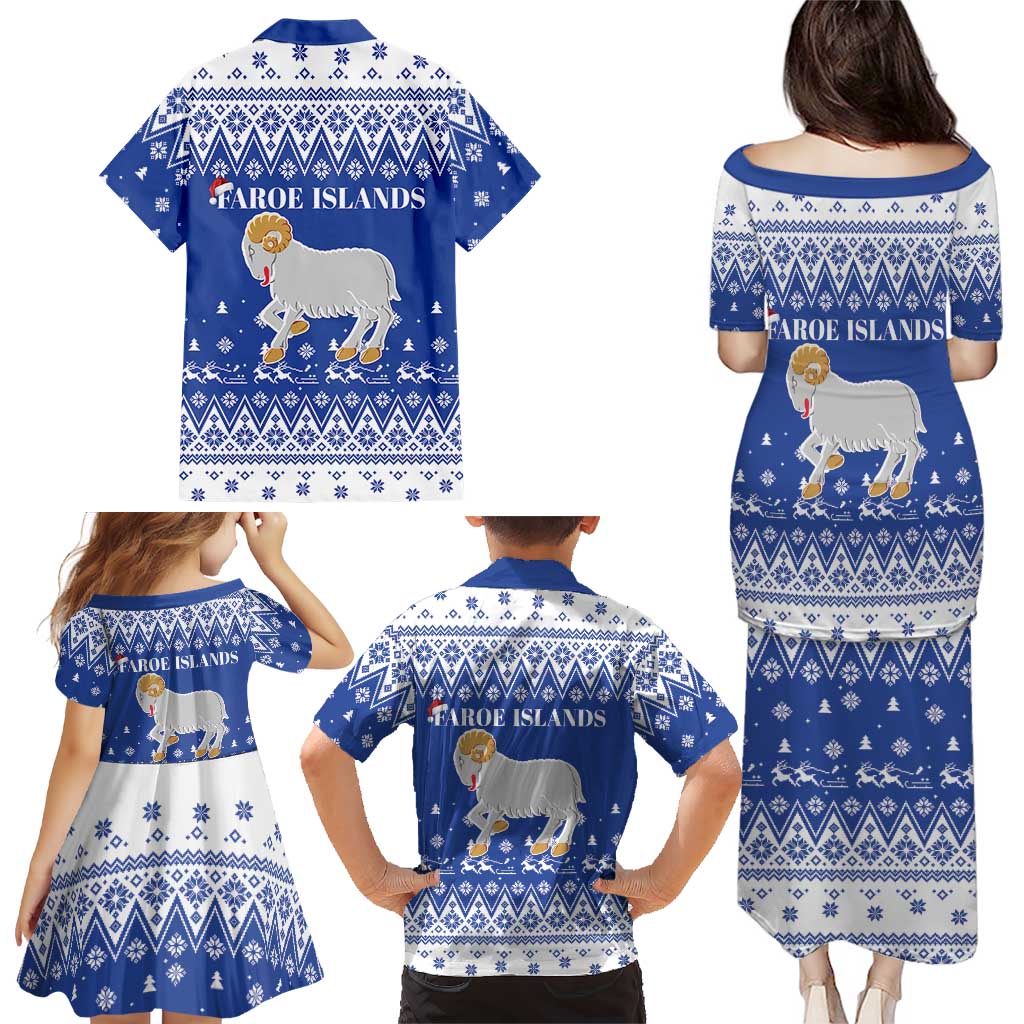Faroe Islands Christmas Family Matching Puletasi and Hawaiian Shirt Coat Of Arms Xmas Patterns - Wonder Print Shop