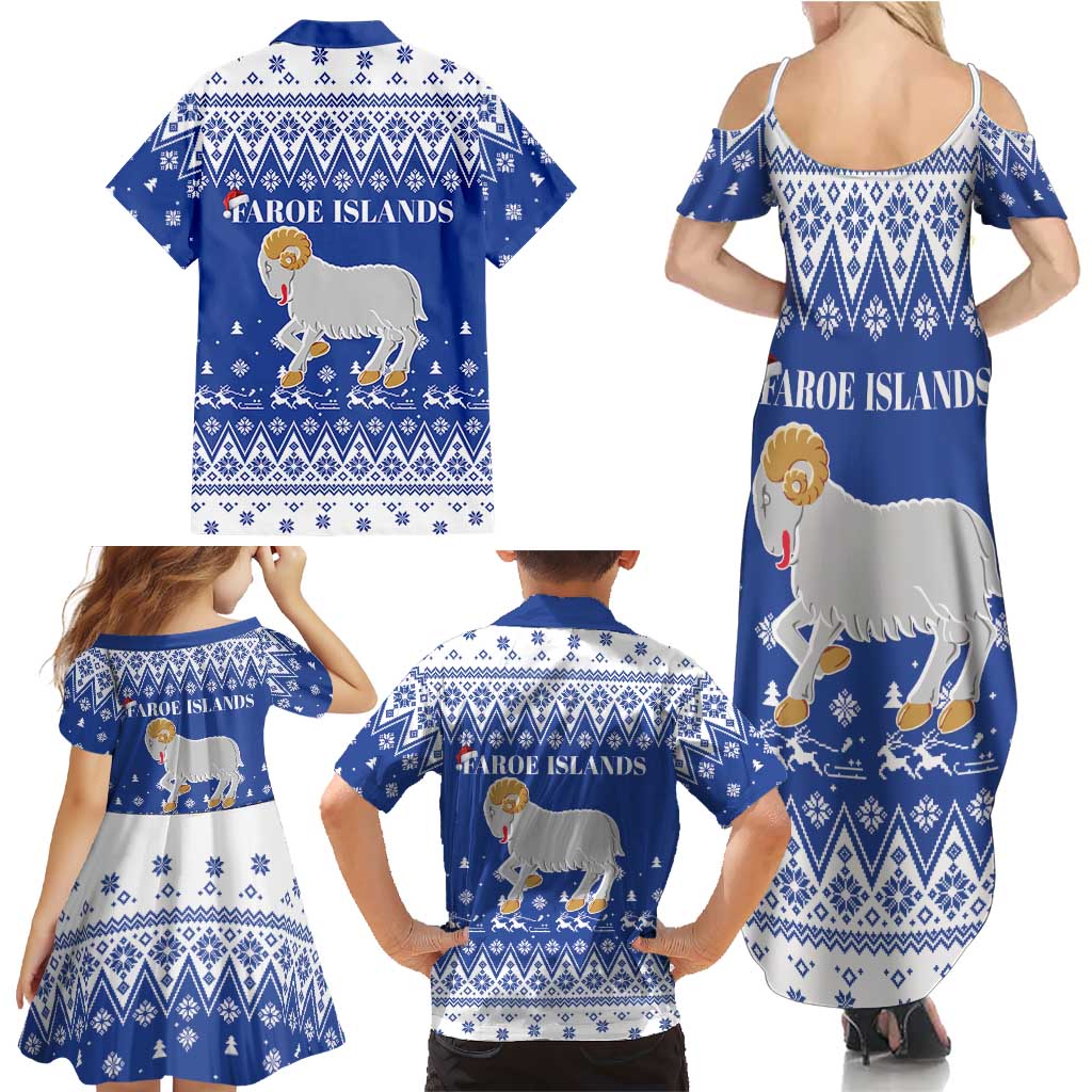 Faroe Islands Christmas Family Matching Summer Maxi Dress and Hawaiian Shirt Coat Of Arms Xmas Patterns - Wonder Print Shop