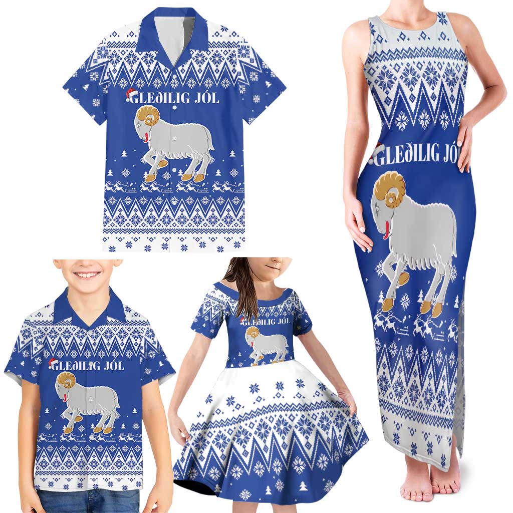 Faroe Islands Christmas Family Matching Tank Maxi Dress and Hawaiian Shirt Coat Of Arms Xmas Patterns - Wonder Print Shop