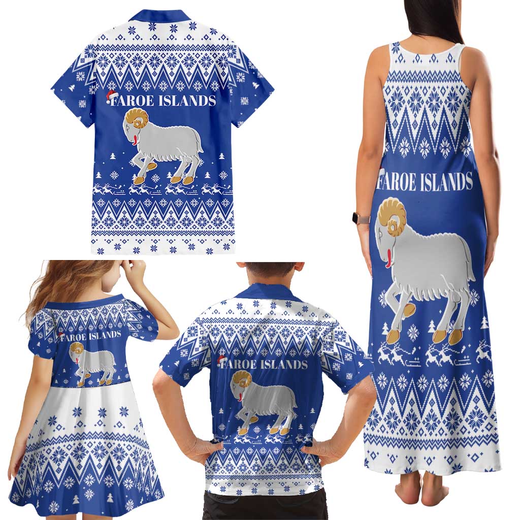Faroe Islands Christmas Family Matching Tank Maxi Dress and Hawaiian Shirt Coat Of Arms Xmas Patterns - Wonder Print Shop