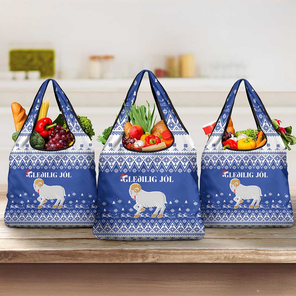 Faroe Islands Christmas Grocery Bag Coat Of Arms Xmas Patterns - Wonder Print Shop