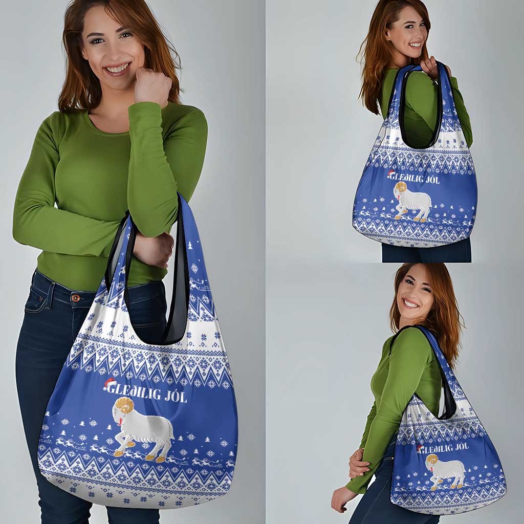 Faroe Islands Christmas Grocery Bag Coat Of Arms Xmas Patterns - Wonder Print Shop