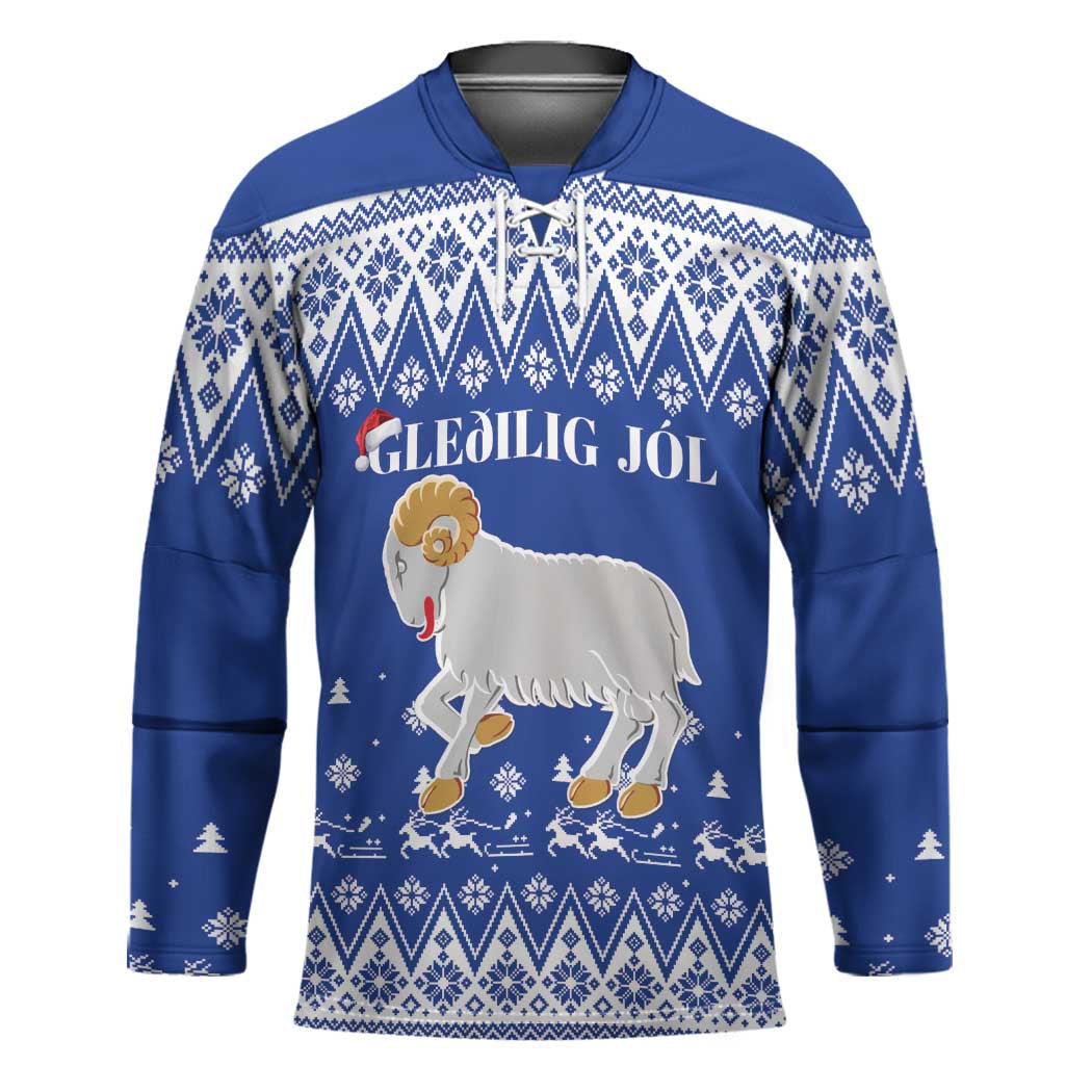Faroe Islands Christmas Hockey Jersey Coat Of Arms Xmas Patterns - Wonder Print Shop