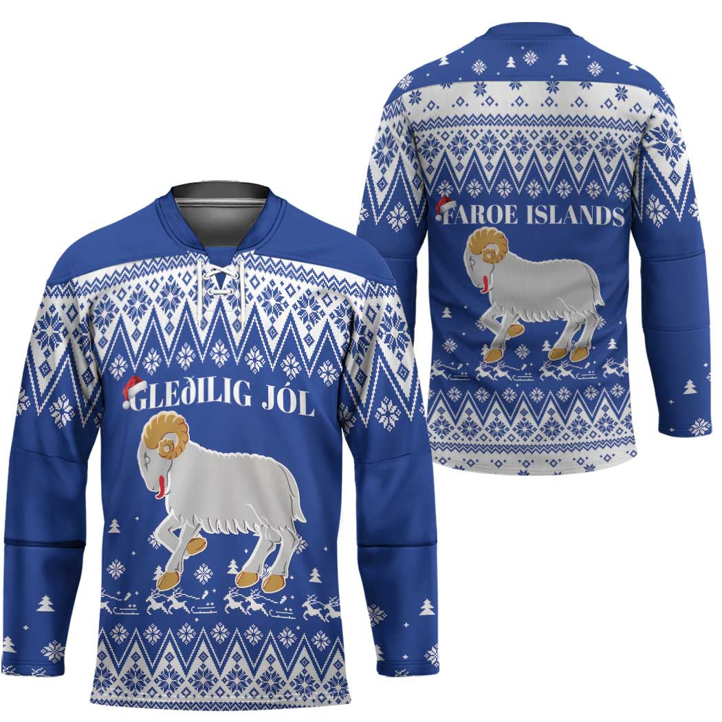 Faroe Islands Christmas Hockey Jersey Coat Of Arms Xmas Patterns - Wonder Print Shop
