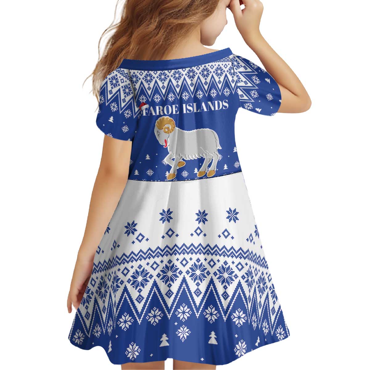 Faroe Islands Christmas Kid Short Sleeve Dress Coat Of Arms Xmas Patterns - Wonder Print Shop