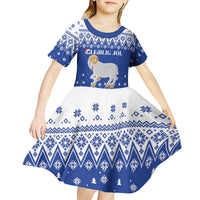 Faroe Islands Christmas Kid Short Sleeve Dress Coat Of Arms Xmas Patterns - Wonder Print Shop