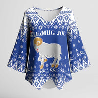 Faroe Islands Christmas Kimono Sleeve Blouse Coat Of Arms Xmas Patterns - Wonder Print Shop
