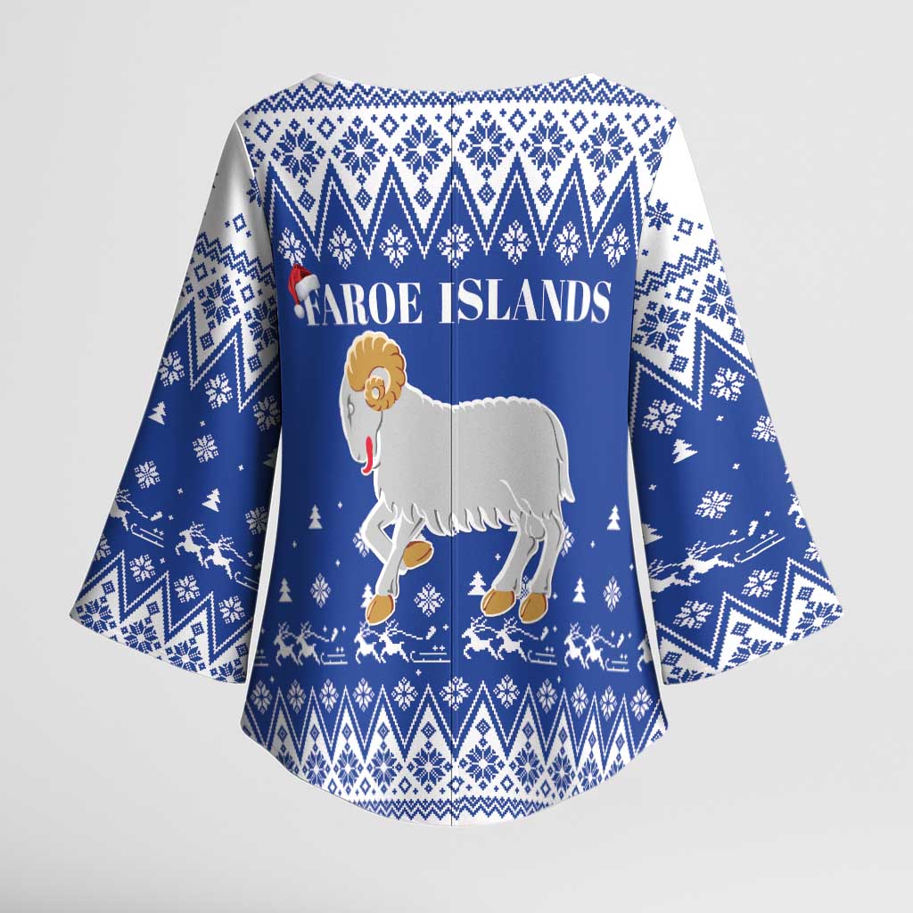 Faroe Islands Christmas Kimono Sleeve Blouse Coat Of Arms Xmas Patterns - Wonder Print Shop