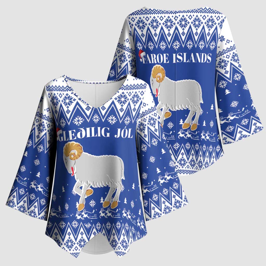 Faroe Islands Christmas Kimono Sleeve Blouse Coat Of Arms Xmas Patterns - Wonder Print Shop