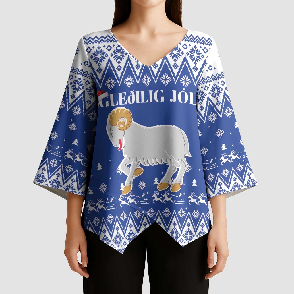 Faroe Islands Christmas Kimono Sleeve Blouse Coat Of Arms Xmas Patterns - Wonder Print Shop