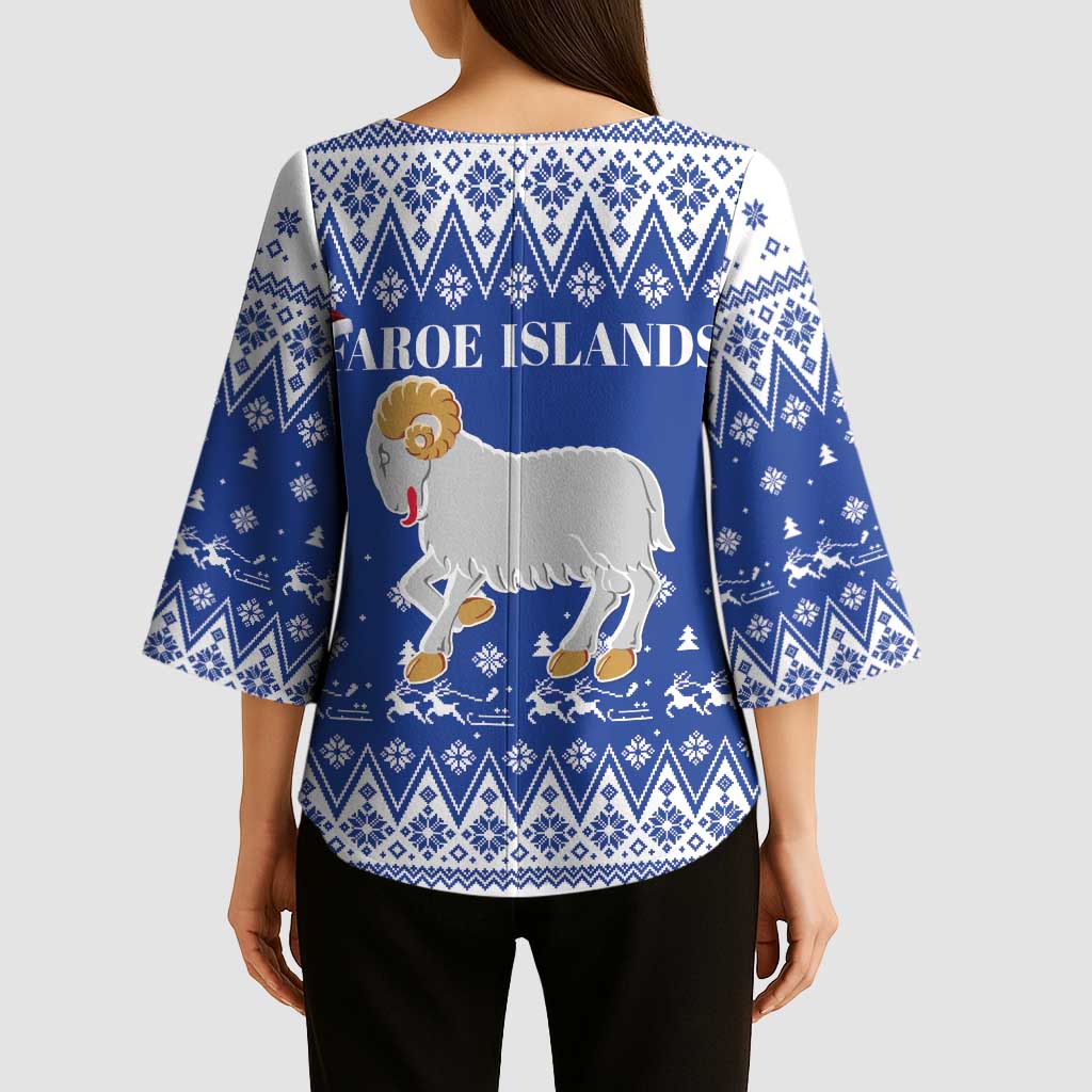 Faroe Islands Christmas Kimono Sleeve Blouse Coat Of Arms Xmas Patterns - Wonder Print Shop