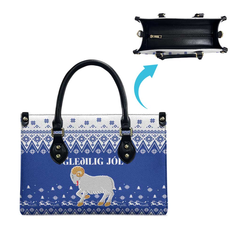 Faroe Islands Christmas Leather Bag Coat Of Arms Xmas Patterns - Wonder Print Shop