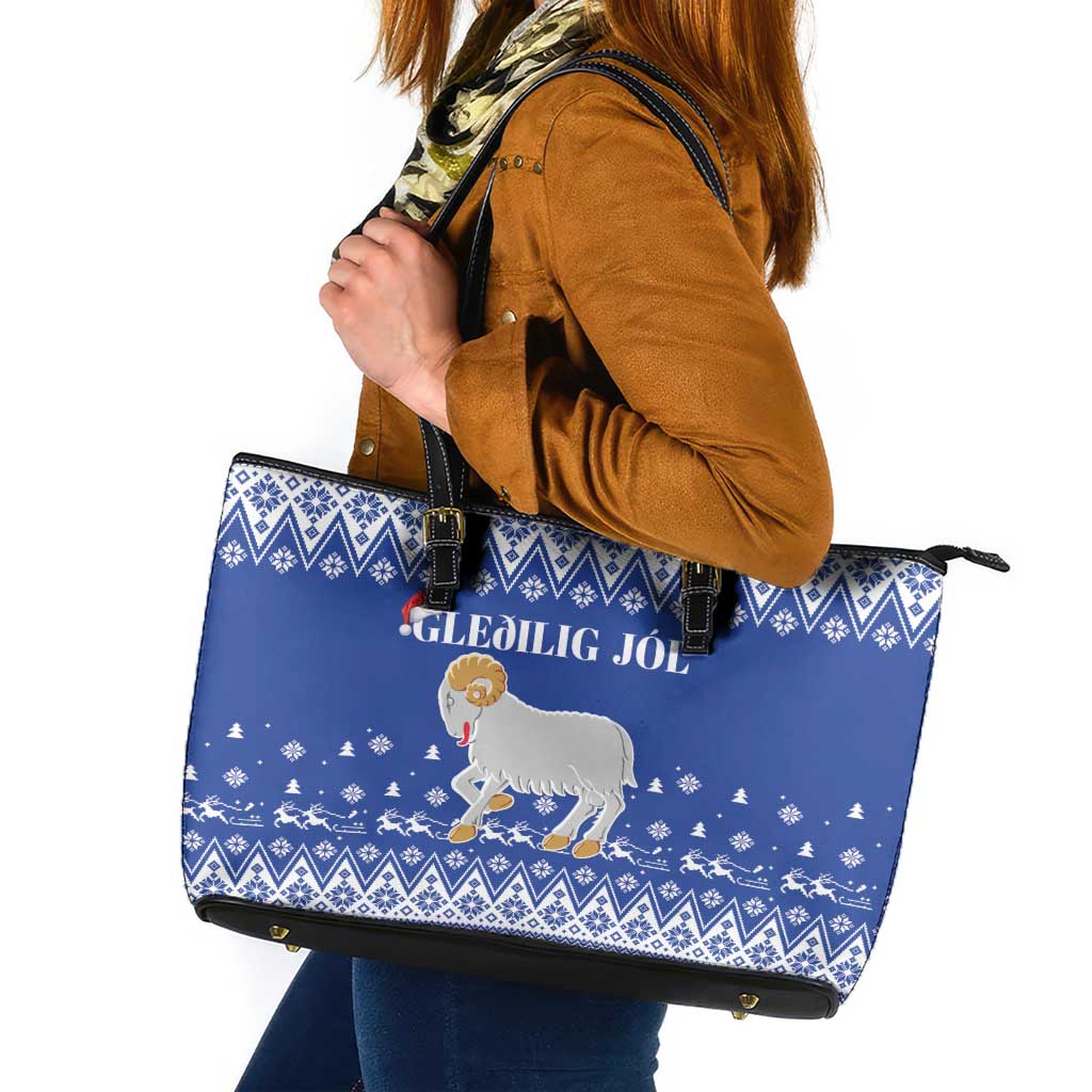 Faroe Islands Christmas Leather Tote Bag Coat Of Arms Xmas Patterns - Wonder Print Shop