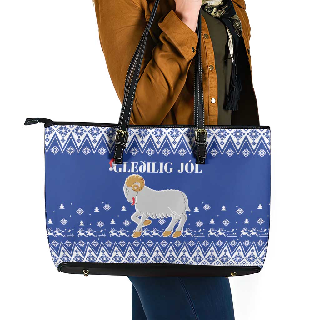 Faroe Islands Christmas Leather Tote Bag Coat Of Arms Xmas Patterns - Wonder Print Shop