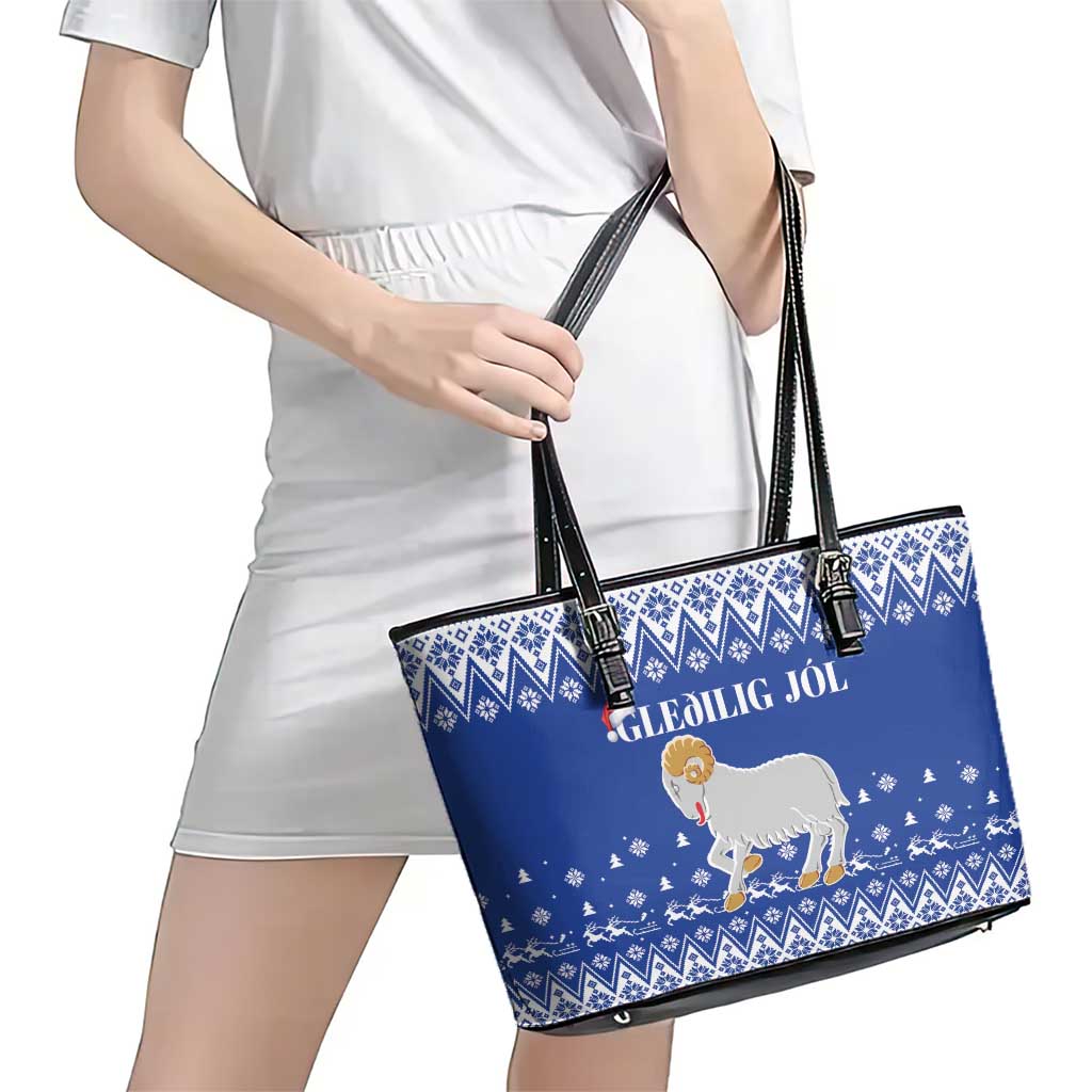 Faroe Islands Christmas Leather Tote Bag Coat Of Arms Xmas Patterns - Wonder Print Shop
