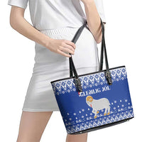 Faroe Islands Christmas Leather Tote Bag Coat Of Arms Xmas Patterns - Wonder Print Shop