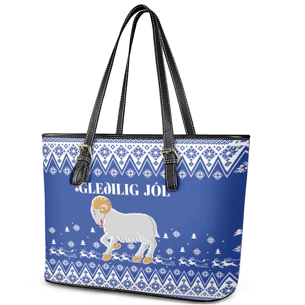 Faroe Islands Christmas Leather Tote Bag Coat Of Arms Xmas Patterns - Wonder Print Shop
