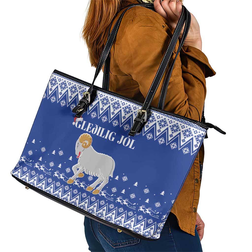 Faroe Islands Christmas Leather Tote Bag Coat Of Arms Xmas Patterns - Wonder Print Shop