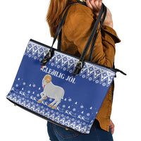 Faroe Islands Christmas Leather Tote Bag Coat Of Arms Xmas Patterns - Wonder Print Shop
