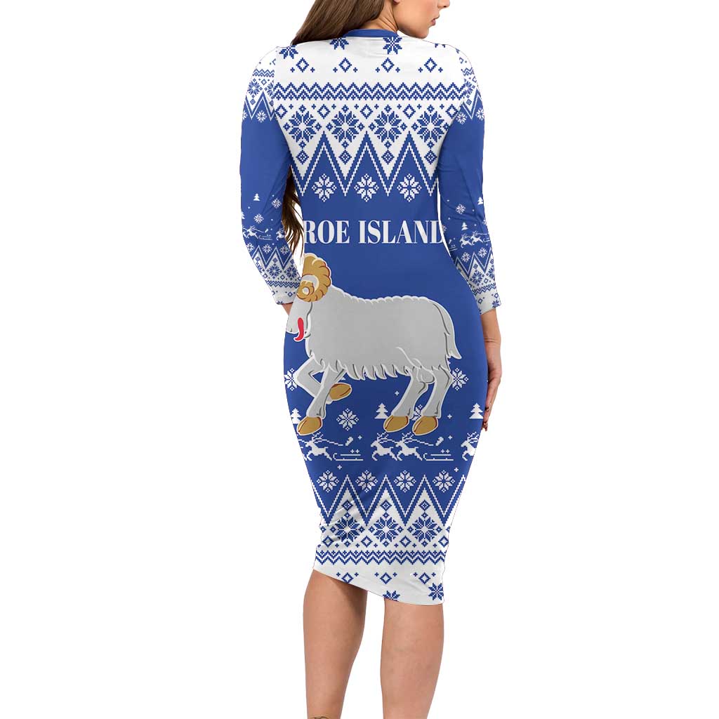 Faroe Islands Christmas Long Sleeve Bodycon Dress Coat Of Arms Xmas Patterns - Wonder Print Shop