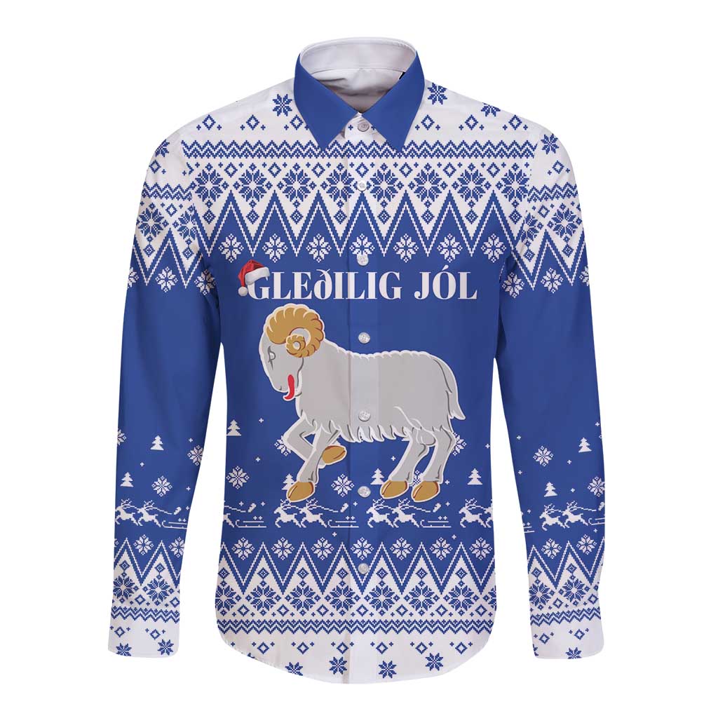 Faroe Islands Christmas Long Sleeve Button Shirt Coat Of Arms Xmas Patterns - Wonder Print Shop