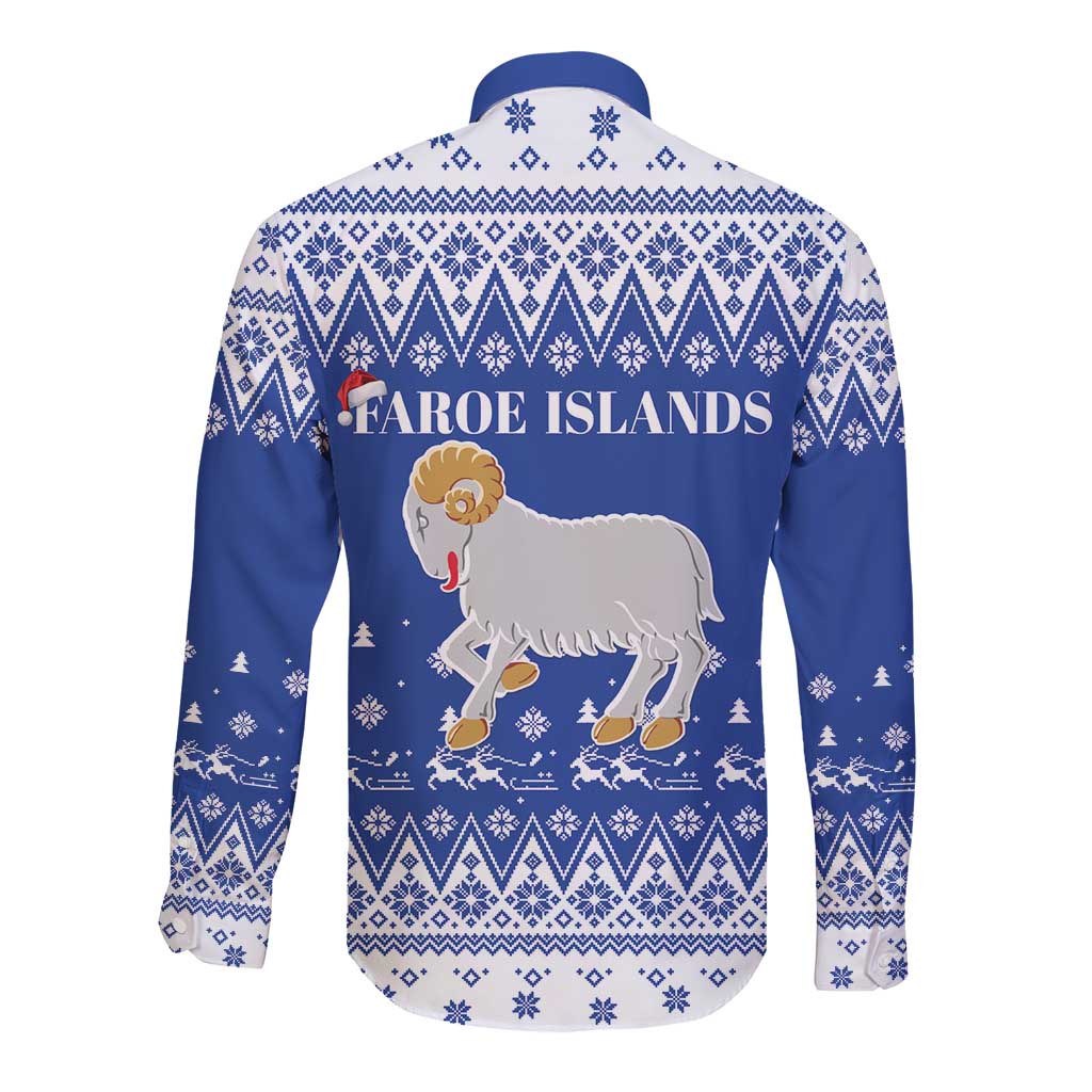 Faroe Islands Christmas Long Sleeve Button Shirt Coat Of Arms Xmas Patterns - Wonder Print Shop