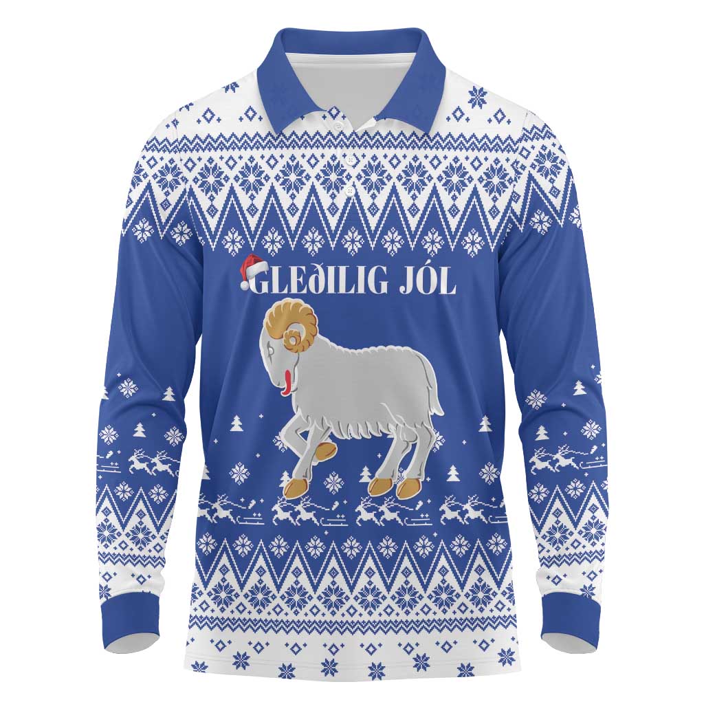 Faroe Islands Christmas Long Sleeve Polo Shirt Coat Of Arms Xmas Patterns - Wonder Print Shop