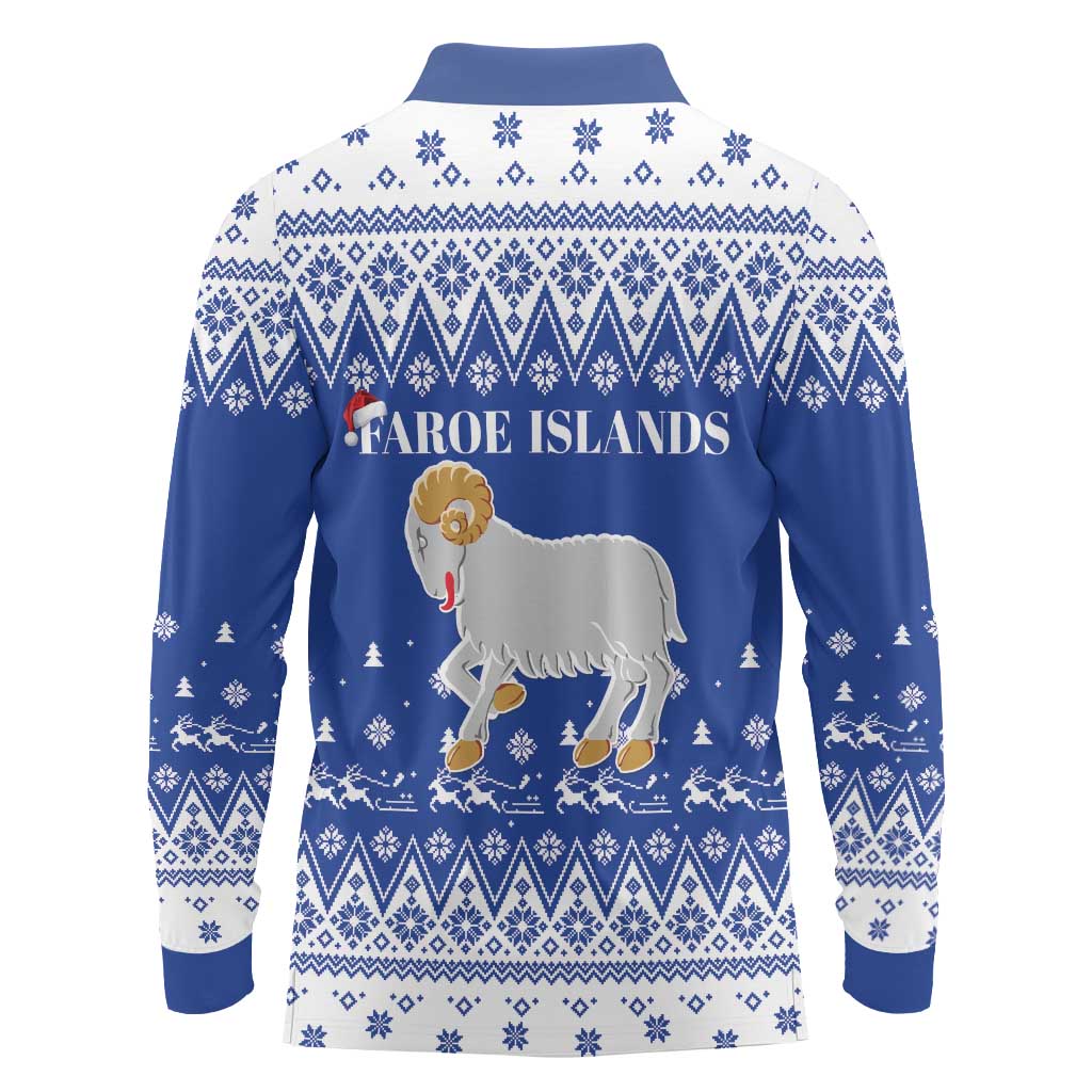 Faroe Islands Christmas Long Sleeve Polo Shirt Coat Of Arms Xmas Patterns - Wonder Print Shop