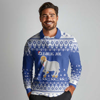 Faroe Islands Christmas Long Sleeve Polo Shirt Coat Of Arms Xmas Patterns - Wonder Print Shop