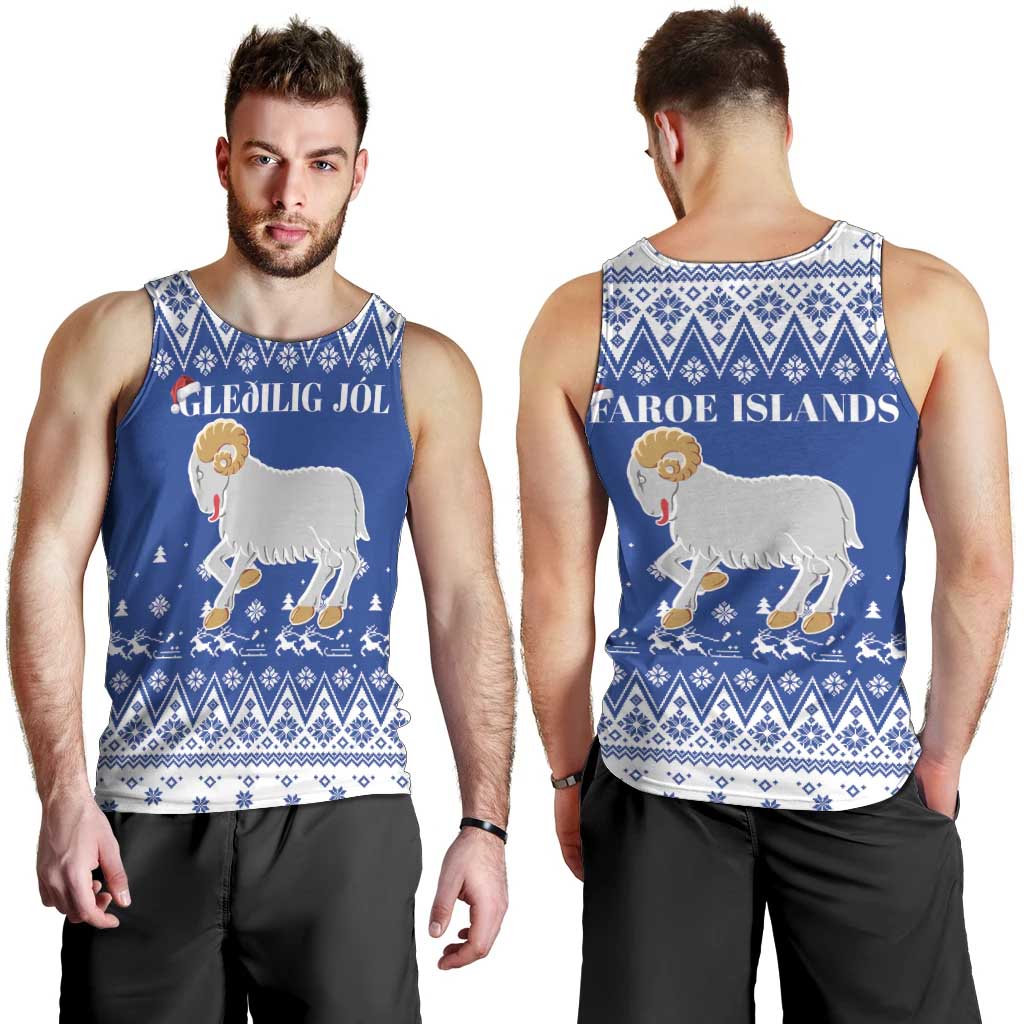 Faroe Islands Christmas Men Tank Top Coat Of Arms Xmas Patterns - Wonder Print Shop