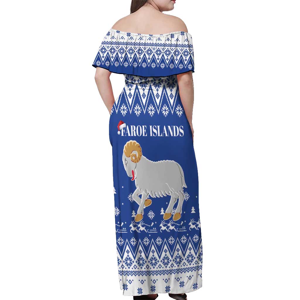Faroe Islands Christmas Off Shoulder Maxi Dress Coat Of Arms Xmas Patterns - Wonder Print Shop