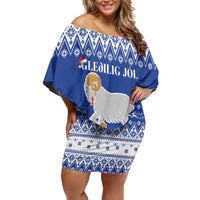 Faroe Islands Christmas Off Shoulder Short Dress Coat Of Arms Xmas Patterns - Wonder Print Shop