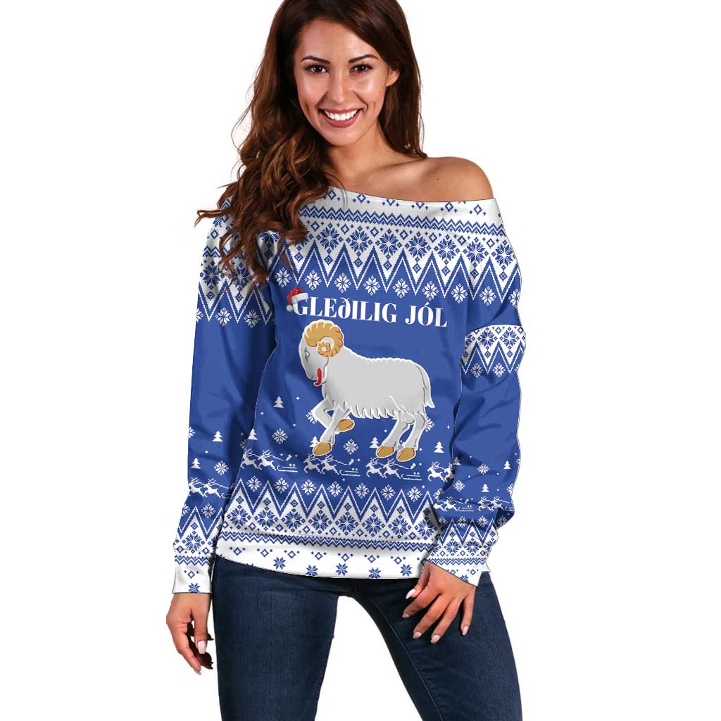 Faroe Islands Christmas Off Shoulder Sweater Coat Of Arms Xmas Patterns - Wonder Print Shop