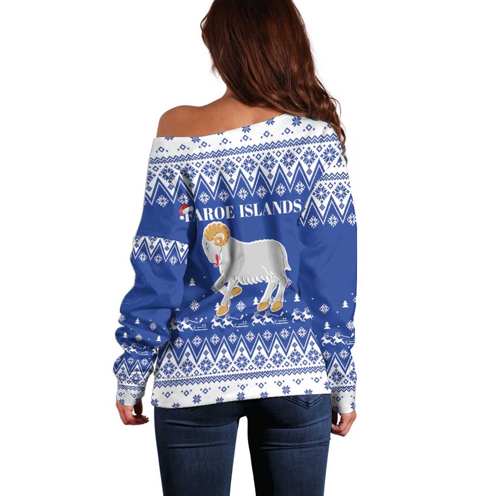 Faroe Islands Christmas Off Shoulder Sweater Coat Of Arms Xmas Patterns - Wonder Print Shop