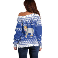 Faroe Islands Christmas Off Shoulder Sweater Coat Of Arms Xmas Patterns - Wonder Print Shop