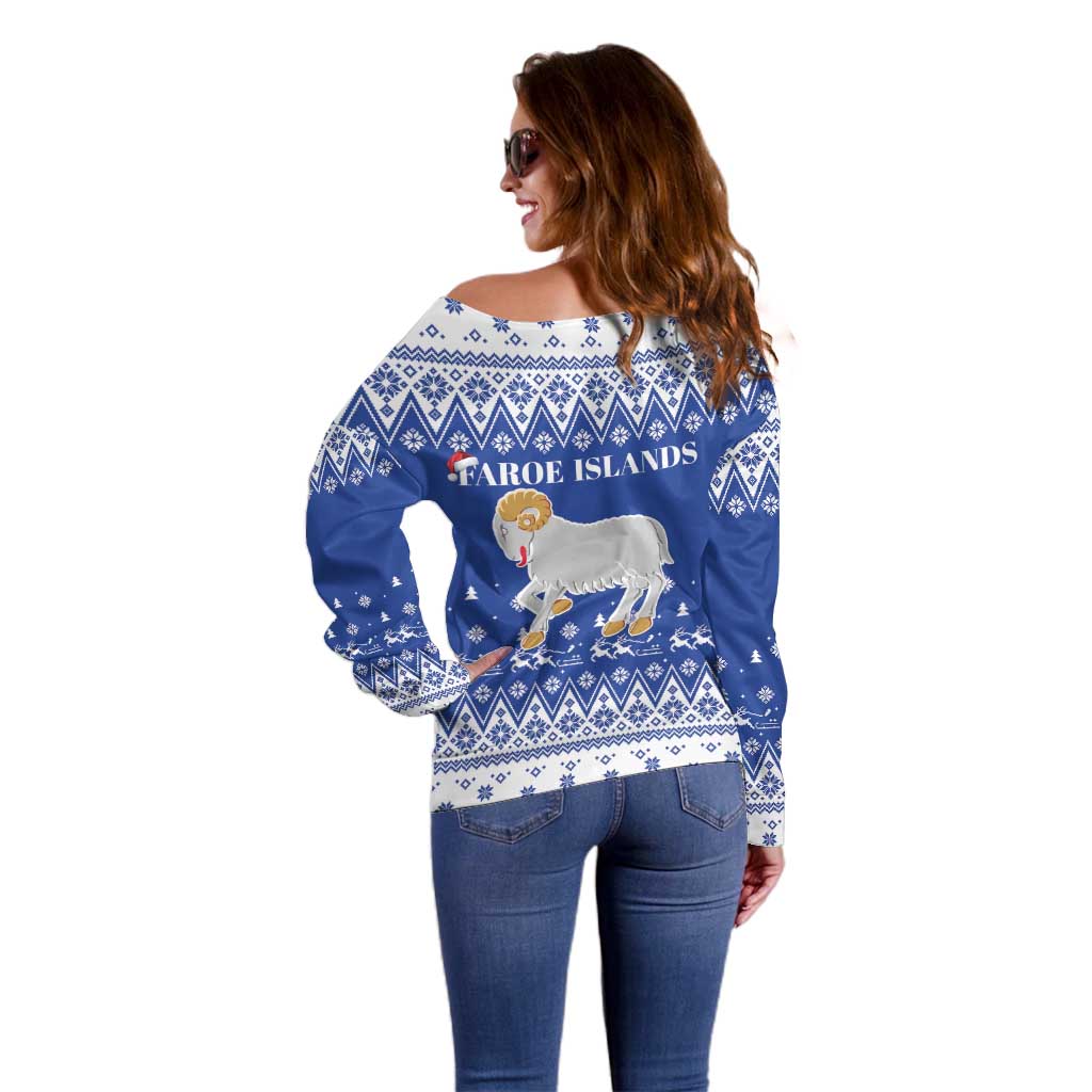 Faroe Islands Christmas Off Shoulder Sweater Coat Of Arms Xmas Patterns - Wonder Print Shop