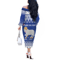 Faroe Islands Christmas Off The Shoulder Long Sleeve Dress Coat Of Arms Xmas Patterns - Wonder Print Shop