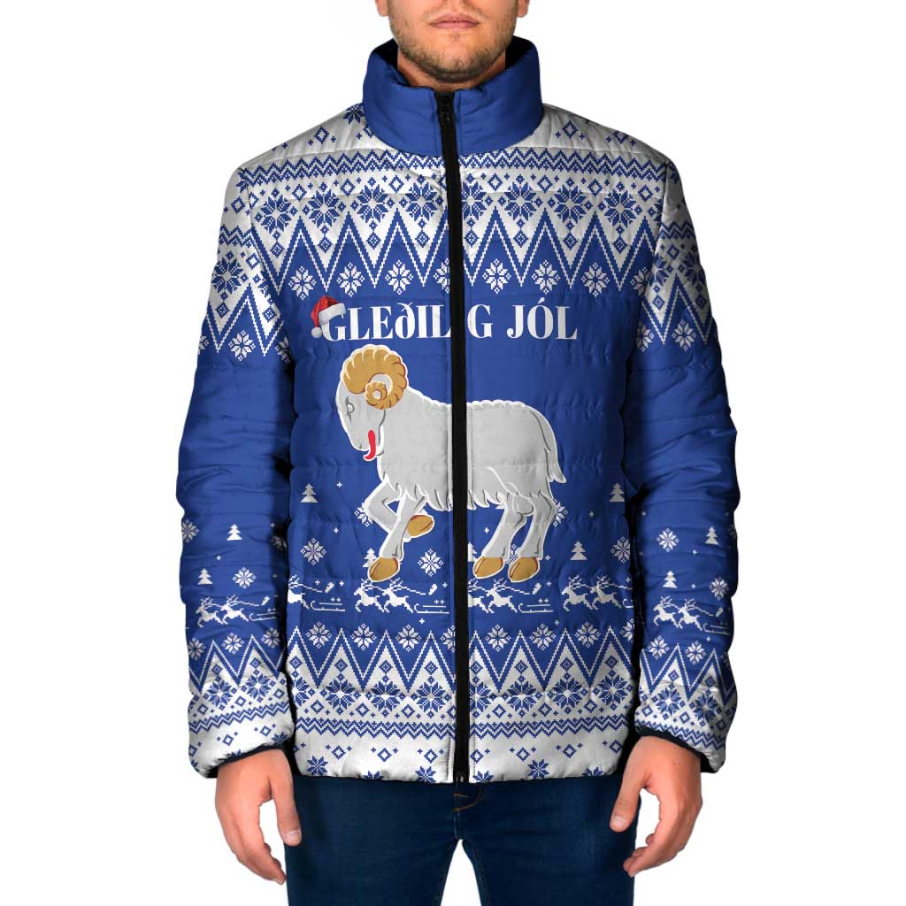 Faroe Islands Christmas Padded Jacket Coat Of Arms Xmas Patterns - Wonder Print Shop