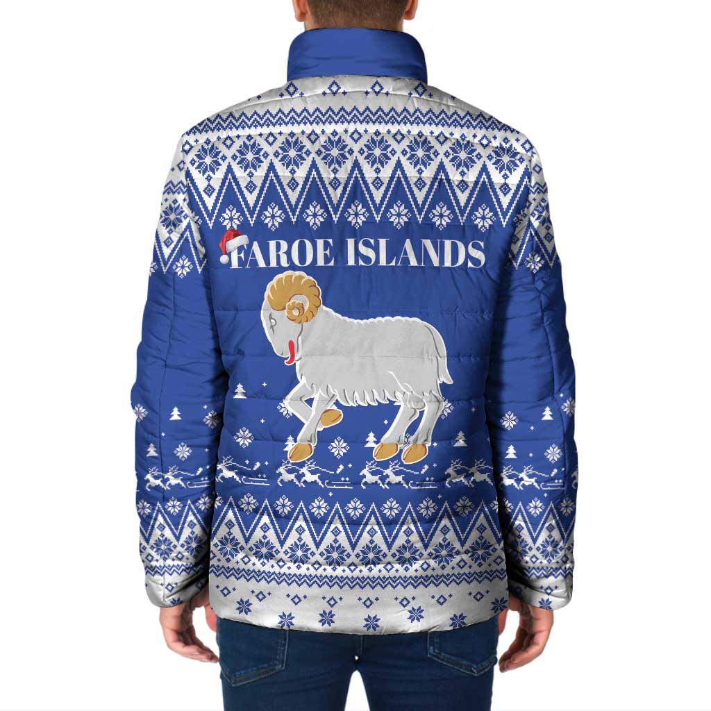 Faroe Islands Christmas Padded Jacket Coat Of Arms Xmas Patterns - Wonder Print Shop