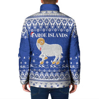 Faroe Islands Christmas Padded Jacket Coat Of Arms Xmas Patterns - Wonder Print Shop