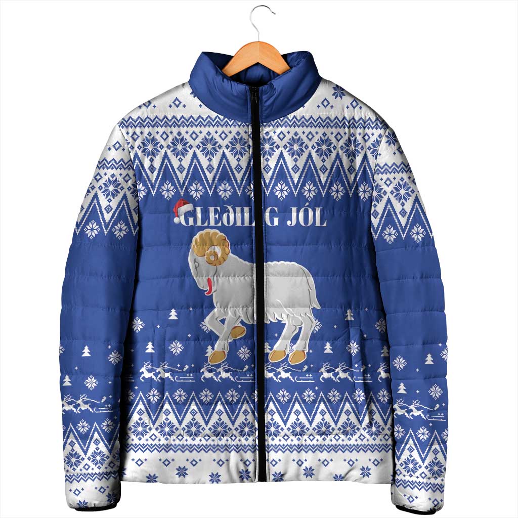 Faroe Islands Christmas Padded Jacket Coat Of Arms Xmas Patterns - Wonder Print Shop
