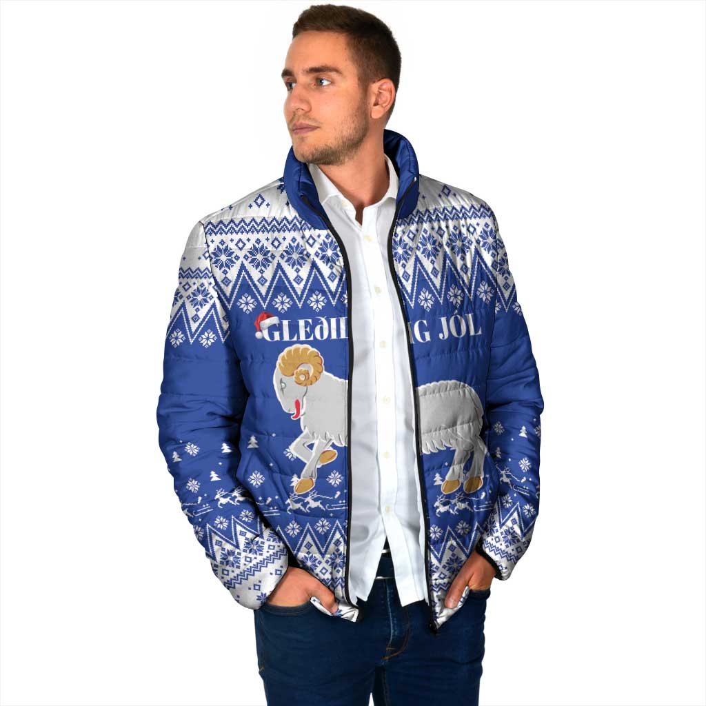 Faroe Islands Christmas Padded Jacket Coat Of Arms Xmas Patterns - Wonder Print Shop