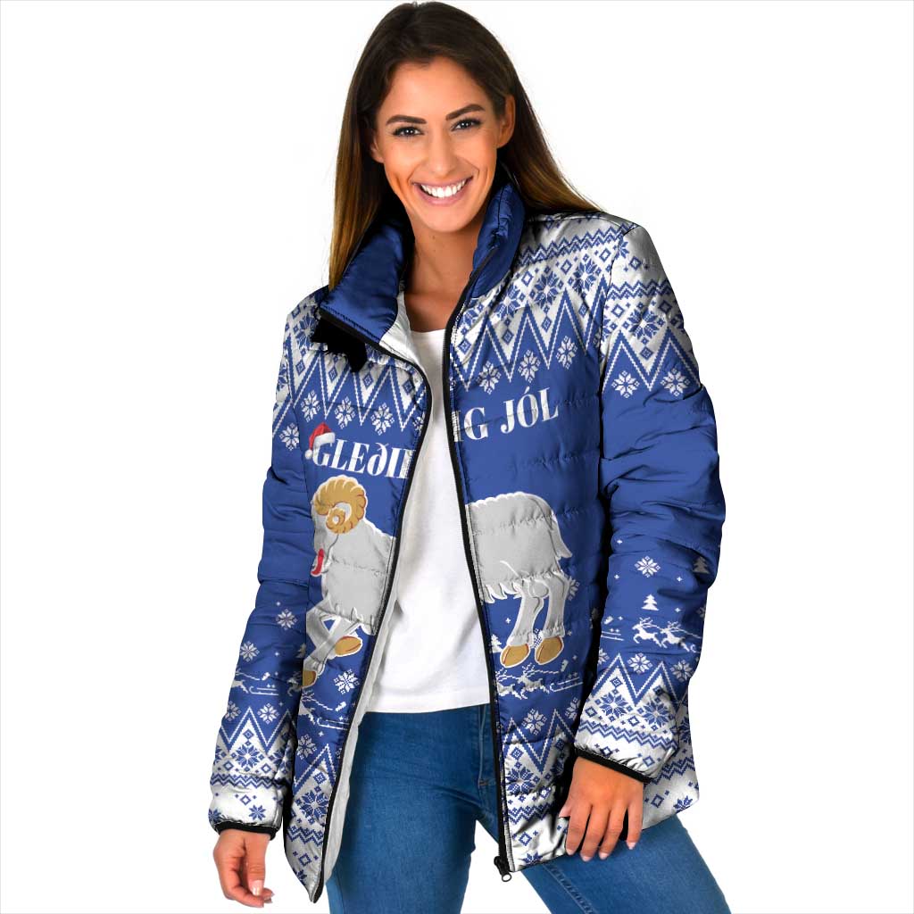 Faroe Islands Christmas Padded Jacket Coat Of Arms Xmas Patterns - Wonder Print Shop