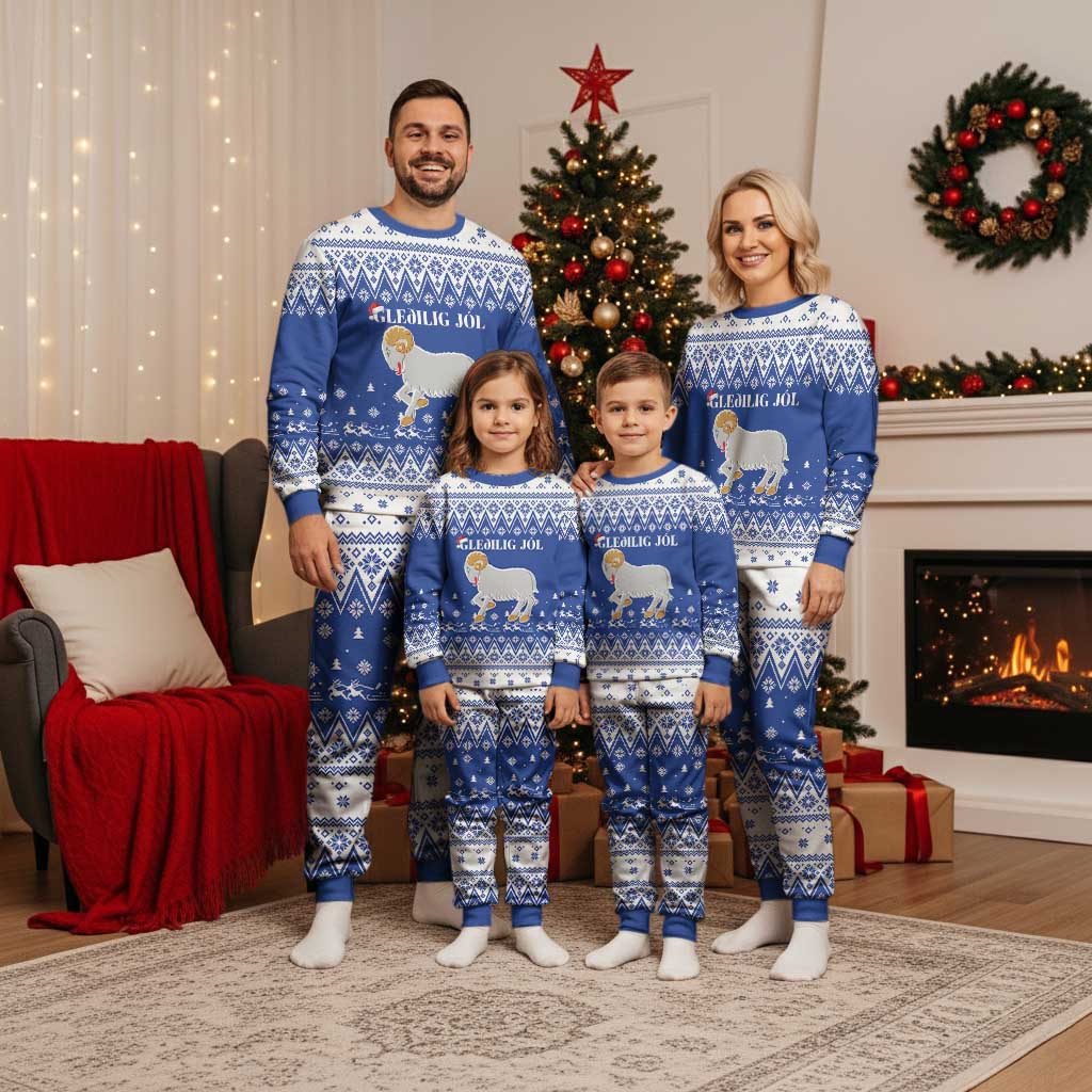 Faroe Islands Christmas Pajama Set Coat Of Arms Xmas Patterns - Wonder Print Shop