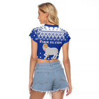 Faroe Islands Christmas Raglan Cropped T Shirt Coat Of Arms Xmas Patterns - Wonder Print Shop