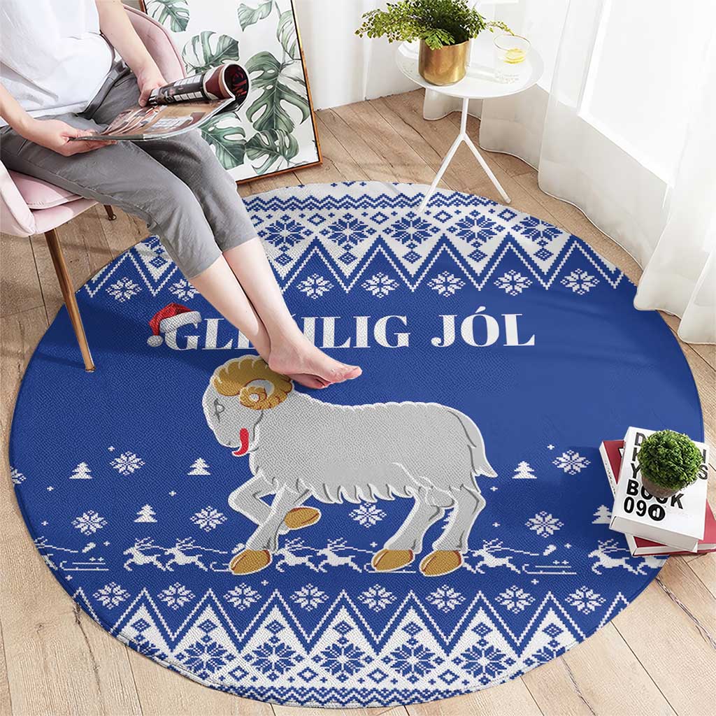 Faroe Islands Christmas Round Carpet Coat Of Arms Xmas Patterns - Wonder Print Shop