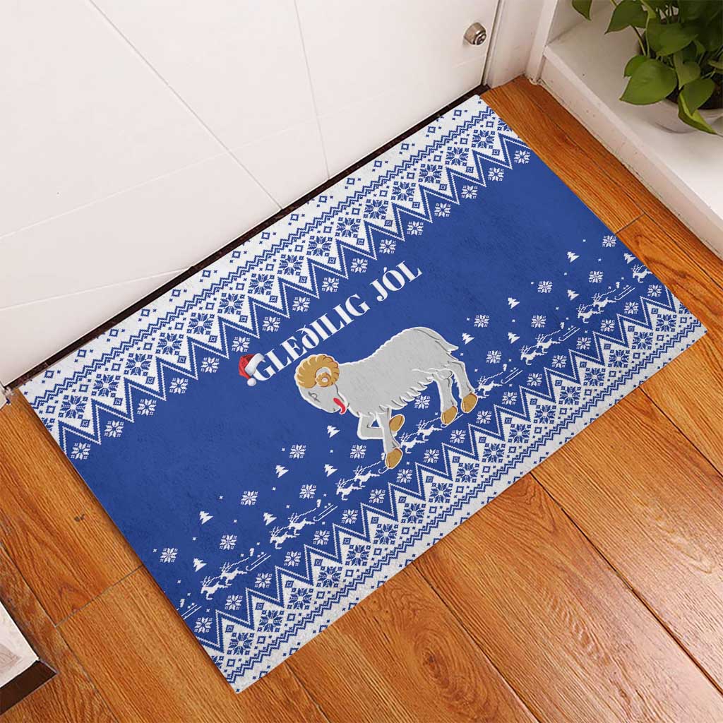 Faroe Islands Christmas Rubber Doormat Coat Of Arms Xmas Patterns - Wonder Print Shop